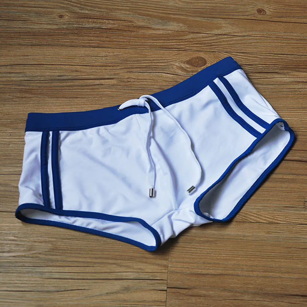Men's Stylish White Boxer Swim Trunks for Cross-Border