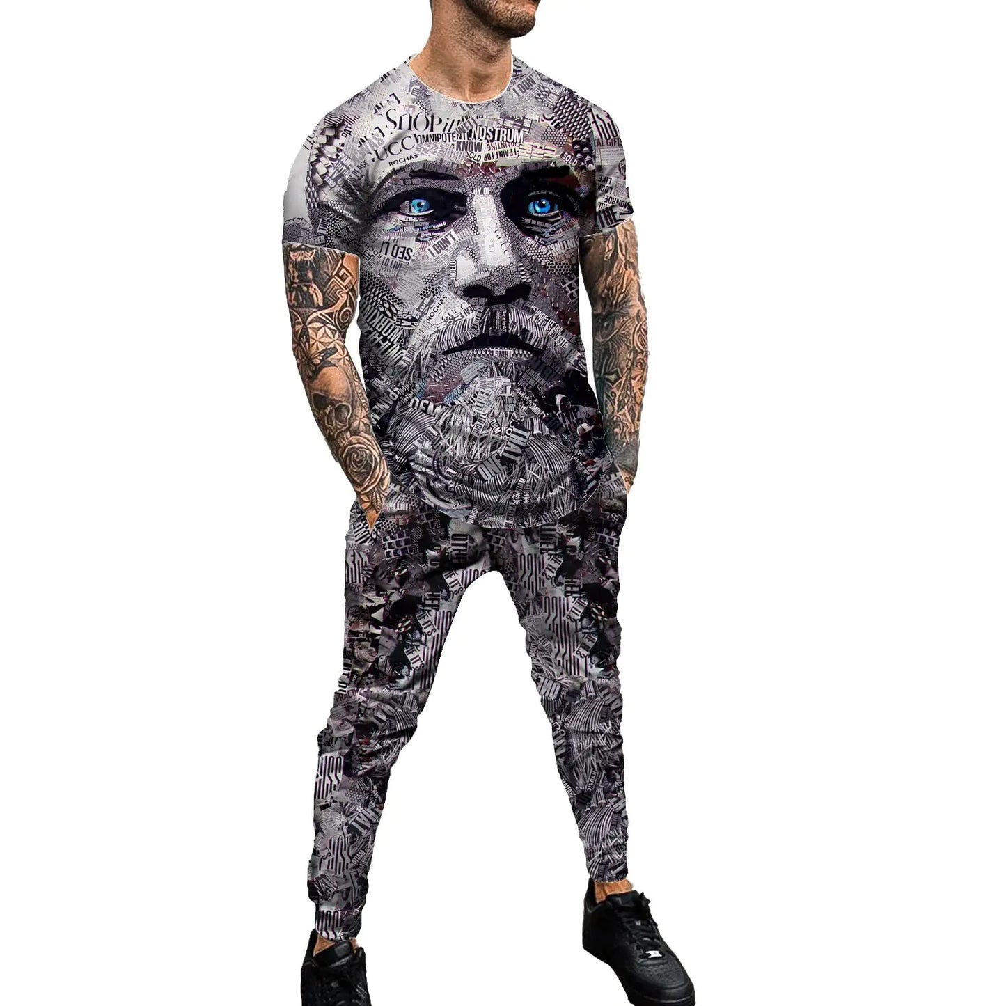 OFOKEDA Mens Personality Printed Sportswear Suit Jogging Gym Sportswear Two-Piece Set (DX202262CK 3XL) …