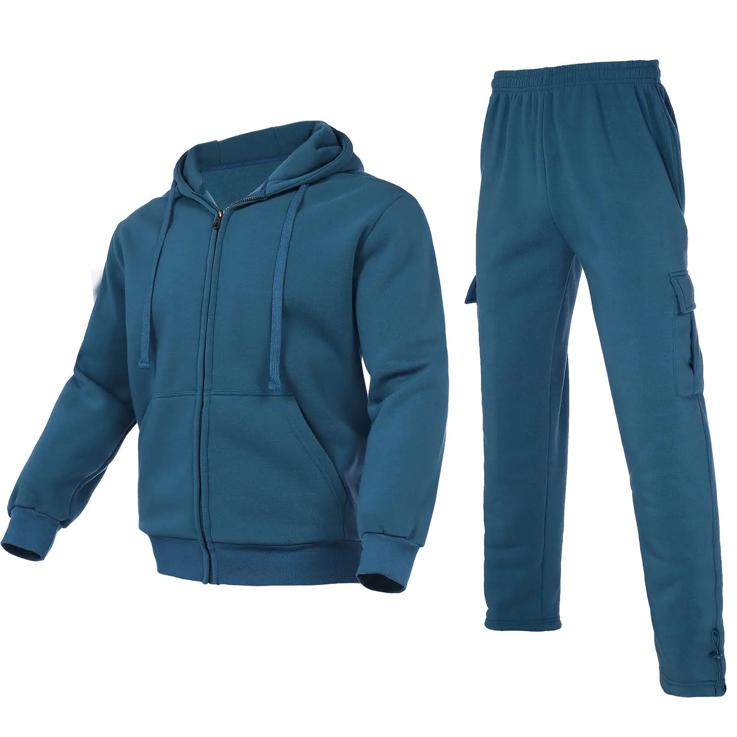 Bellnorth mens tracksuit sets outfit Activewear Full Zip fleece hoodie jacket cargo sweatpant casual sweatsuit 2 piece outdoor sportswear(TealL)