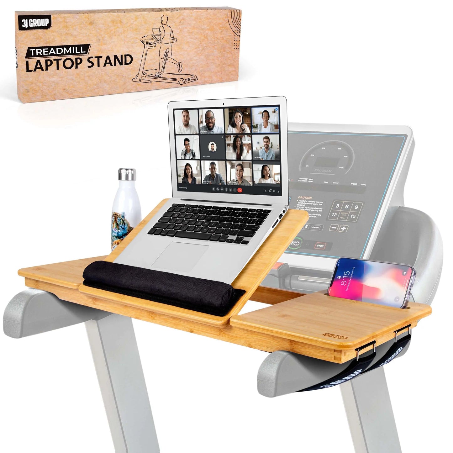 3J Group Treadmill Desk Attachment - Desk for Treadmill with Comfortable Wrist Rest Stable Straps Cup Holder Anti-Slip Pads Walking Desk Treadmill and Phone Slot