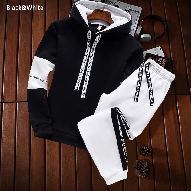 Men's Hooded Tracksuit Set for Autumn Winter Wear