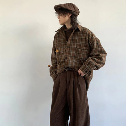 Vintage Checkered Work Shirt for Winter Wear