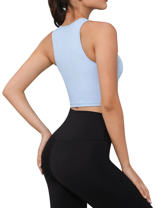 Women Workout Sets Two Piece Sleeveless Crew Neck Crop Tops High Waist Leggings Pilates Gym Outifits Active Wear Sets(P088 LBlu/Bla S)