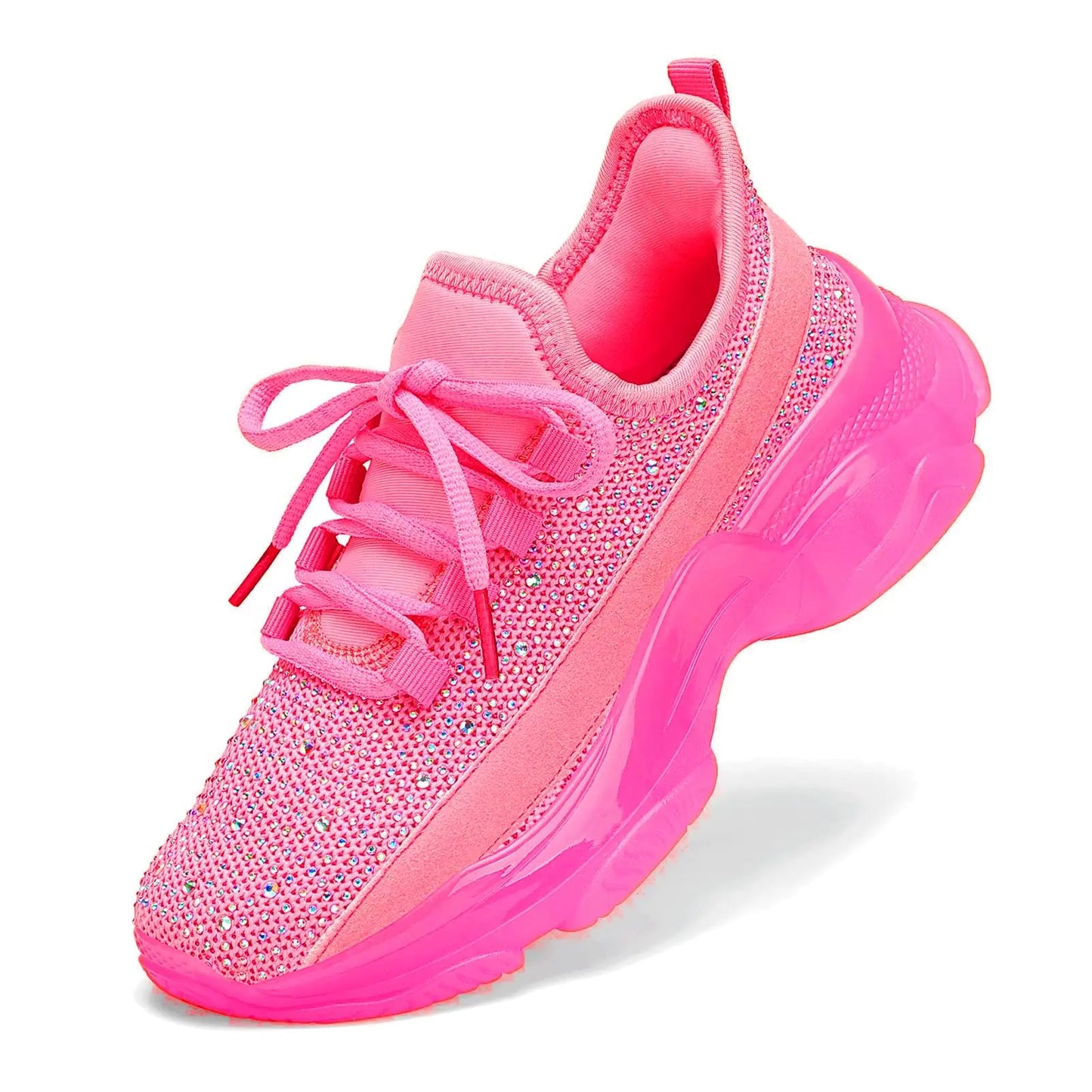 Wolidio Womens Fashion Sneakers Lightweight Walking Shoes Chunky Sparkle Tennis Shoes Sport Gym Pink Size 7-7.5