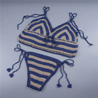 Handmade Striped Bikini Set - Women's Two-Piece Swimwear