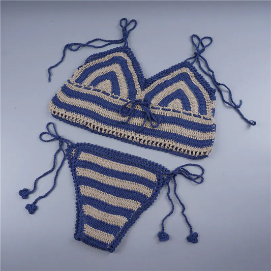 Handmade Striped Bikini Set - Women's Two-Piece Swimwear