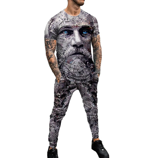 OFOKEDA Mens Personality Printed Sportswear Suit Jogging Gym Sportswear Two-Piece Set (DX202262CK 3XL) …