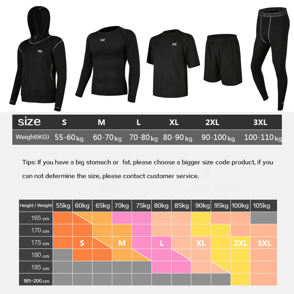 Men's Plus Size Five-Piece Running Sportswear Set
