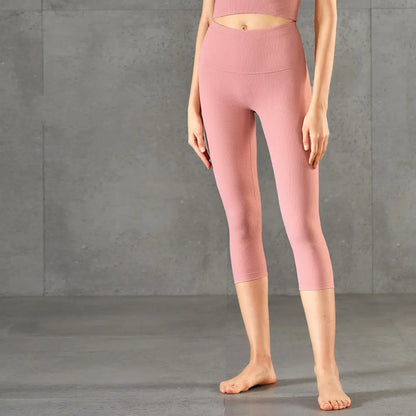 Nude Peach Vertical Stripe Hip Fitness Pants