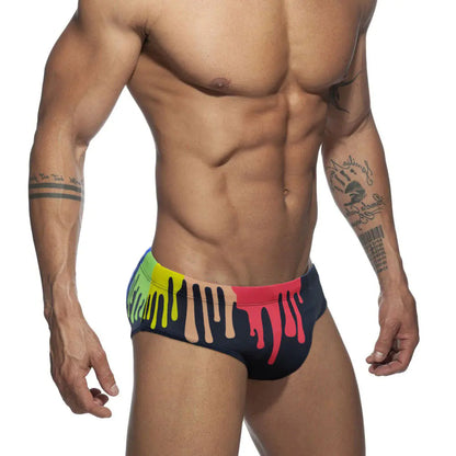Stylish Men's Colorful Print Triangle Swim Trunks