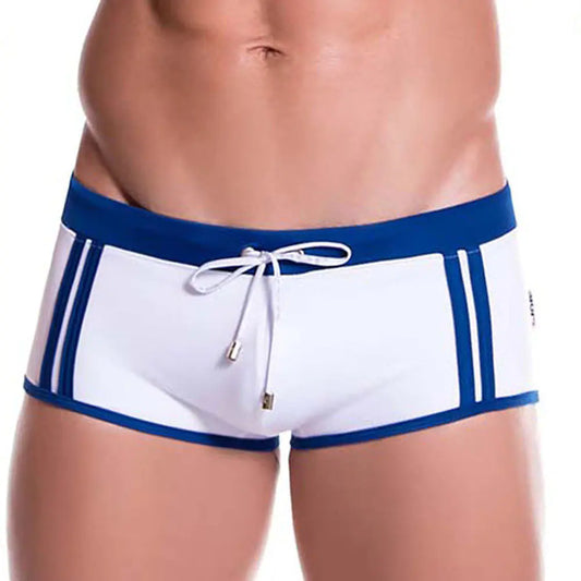 Men's Stylish White Boxer Swim Trunks for Cross-Border
